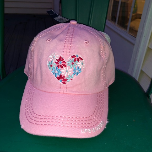 Life is Good pink sun washed baseball hat w/ heart - Picture 9 of 11